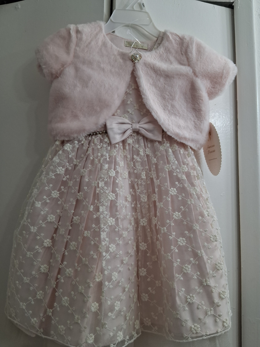 American Princess Pink Floral Lace Party Dress with Bow